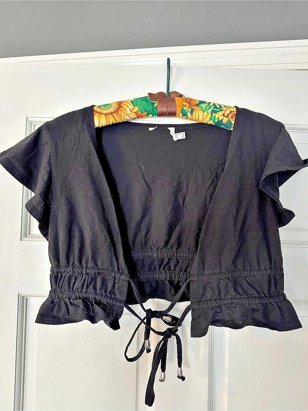 H&M Black Tie-Front Ruffle Crop Top